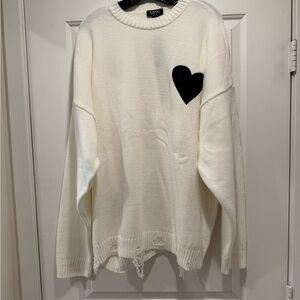 BoohooMan White Sweater with Black Heart